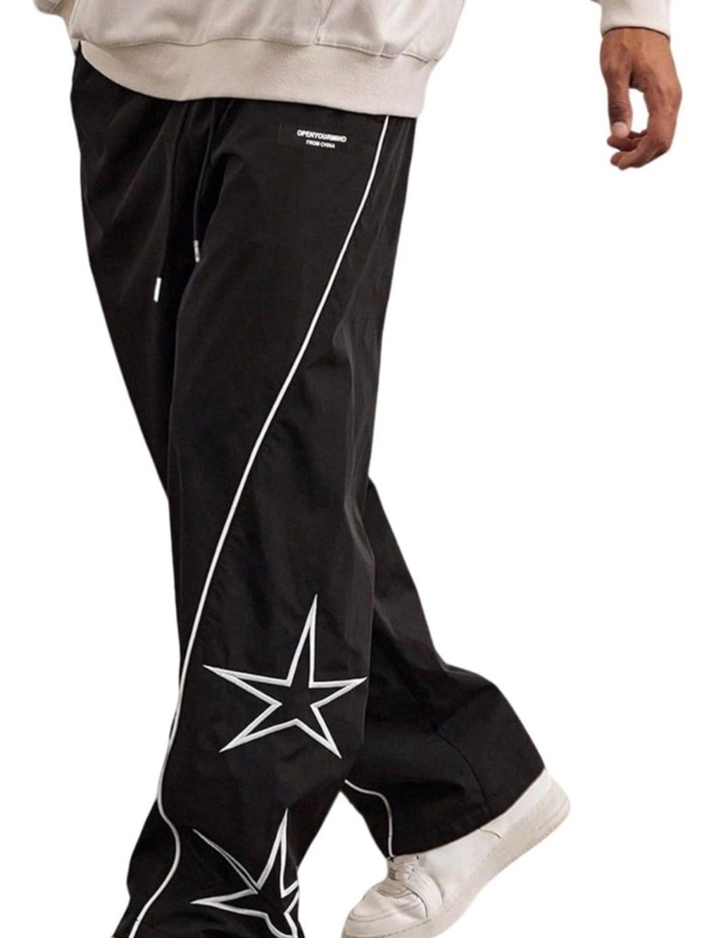 NWT Zaful Black Y2K Star Graphic Contrast Piping Track Pants Size Small